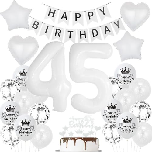 Globos 45 cumpleaños blanco,Decoración 45 cumpleaños blanco,45 Años Decoracion Cumpleaños mujer...
