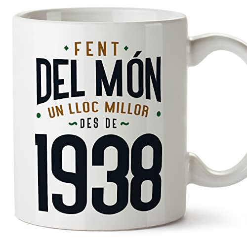MUGFFINS Tazas 1938 Cumpleaños - En Catalán - Fent del Món un Lloc Millor - 11 oz / 330 ml - Regalo original y divertido