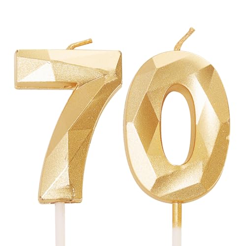 Velas de cumpleaños número 70, velas doradas con el número 70, decoraciones de pastel para...