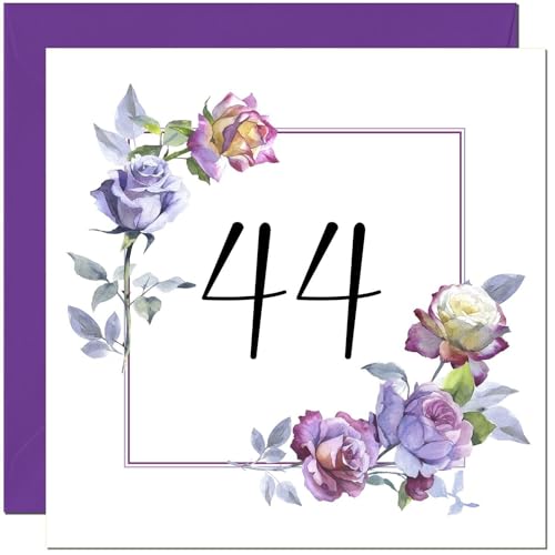 Tarjeta de cumpleaños floral número 44, elegante tarjeta de cumpleaños para 44 años, 44 años,...
