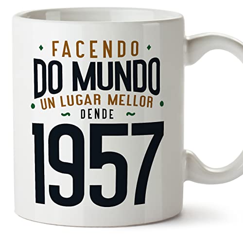 MUGFFINS Tazas 1957 Cumpleaños - En Gallego - Facendo do Mundo un Lugar Mellor - 11 oz / 330 ml -...