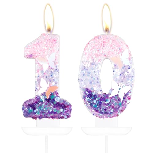 Velas de mariposa número 10 para pastel, velas de pastel de mariposa de 10º cumpleaños,...