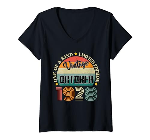 96 Años Vintage Octubre 1928 96 Cumpleaños Retro Camiseta Cuello V