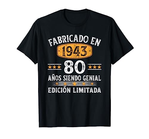 Fabricado En 1943 Vintage 80 Años Cumpleaños Regalo Hombre Camiseta