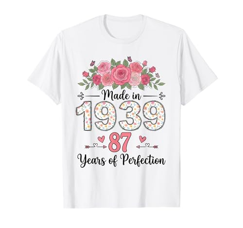 Hecho en 1939, Regalos Florales de 87 cumpleaños para Mujeres de 87 años Camiseta