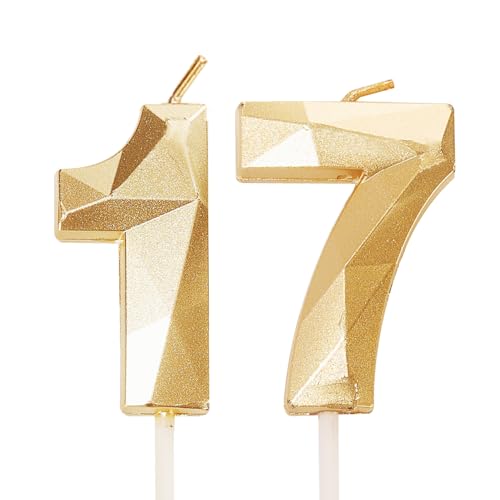 Velas de cumpleaños número 17, velas doradas con el número 17, decoración de pastel para niños...