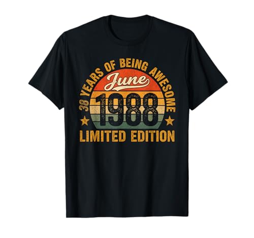 Vintage 1988 Edición Limitada 38 Años Junio 38 Cumpleaños Camiseta