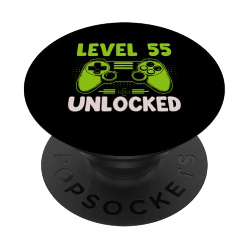 Nivel 55 Jugador Desbloqueado 55 cumpleaños Gaming Hombres Mujeres PopSockets PopGrip Adhesivo