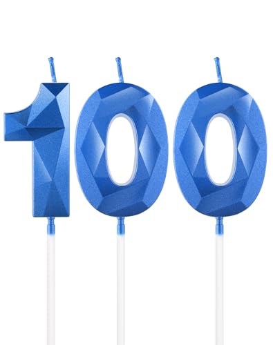 Velas de 100 cumpleaños color azul real, vela 3D número 100 para pastel, decoraciones de...