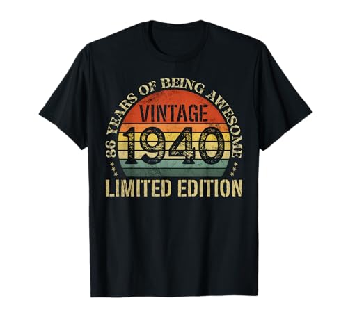 Vintage 1940 Edición Limitada 86 Cumpleaños 86 Años Camiseta