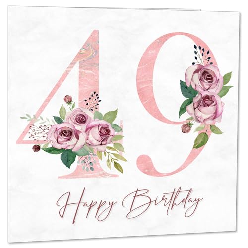 Tarjeta de 49 cumpleaños para mujer, tarjetas florales de 49 cumpleaños para mujer de 49 años,...