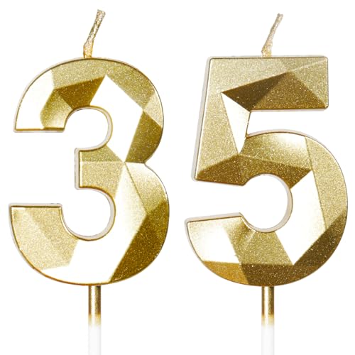Velas doradas de cumpleaños número 35, decoración para tartas con el número 35 para fiesta de...