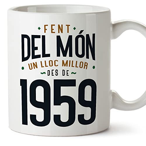 MUGFFINS Tazas 1959 Cumpleaños - En Catalán - Fent del Món un Lloc Millor - 11 oz / 330 ml - Regalo original y divertido