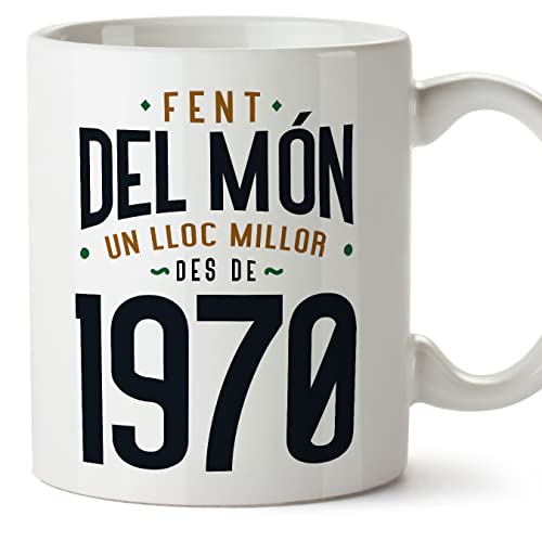 MUGFFINS Tazas 1970 Cumpleaños - En Catalán - Fent del Món un Lloc Millor - 11 oz / 330 ml -...