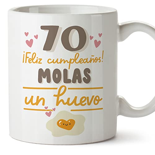 MUGFFINS Tazas 70 Cumpleaños - En Español - Feliz Cumpleaños Molas un Huevo - 11 oz / 330 ml -...