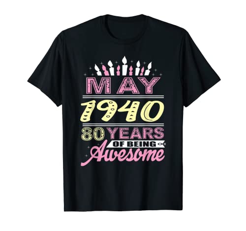 Mayo de 1940 80 años de edad regalo 80 cumpleaños fiesta vela Camiseta