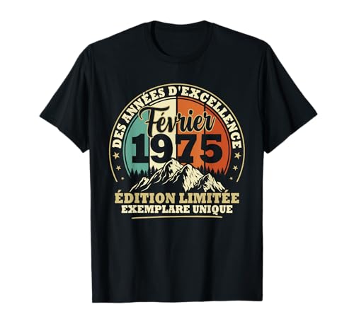 Vintage Febrero 1975 Regalo Cumpleaños 50 Años Hombre Mujer Camiseta