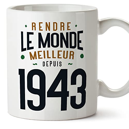MUGFFINS Tazas 1943 Cumpleaños - En Francés - Rendre le Monde Meilleur - 11 oz / 330 ml - Regalo...