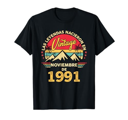 34 Años Cumpleaños Vintage Nacido En Noviembre 1991 Camiseta
