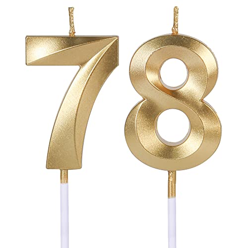 Velas doradas de 78 y 87 cumpleaños para pasteles, número 78 87 vela para decoración de fiestas, aniversario, boda, celebración
