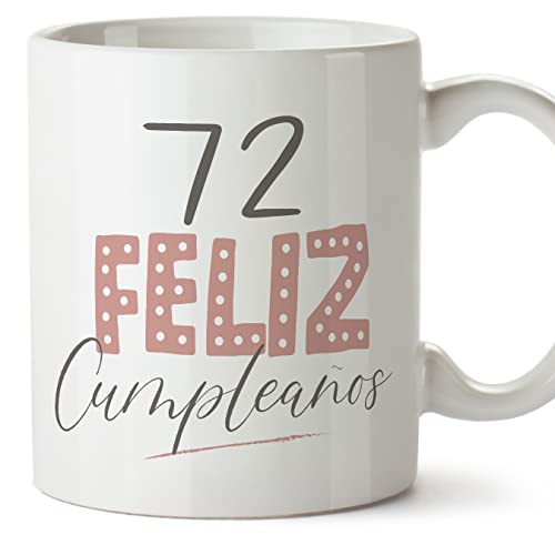 MUGFFINS Tazas 72 Cumpleaños - En Español - ¡Feliz Cumpleaños! Rosa - 11 oz / 330 ml - Regalo original y divertido