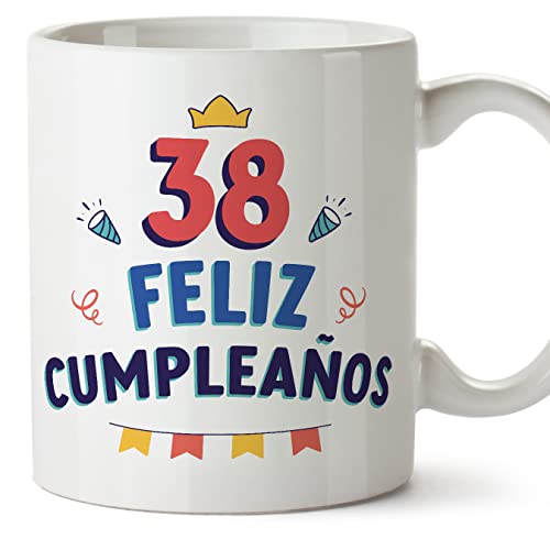 MUGFFINS Tazas 38 Cumpleaños - En Español - ¡Feliz Cumpleaños! - 11 oz / 330 ml - Regalo original y divertido