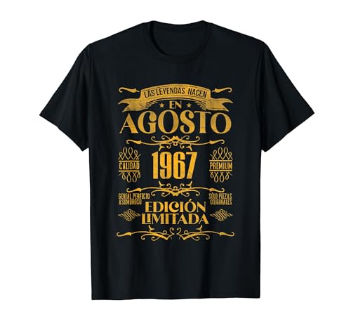 Las Leyendas Nacen en Agosto de 1967-57 Años Cumpleaños Camiseta, Hombre, Negro, XL