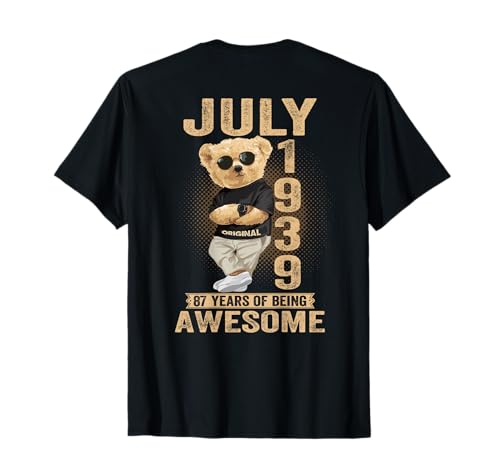 (En la Parte Trasera) Julio de 1939 87 cumpleaños 87 años Oso de Peluche Camiseta