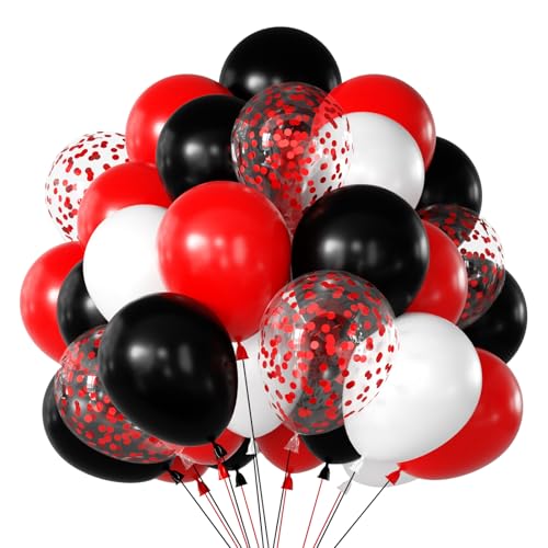 Globos Rojos Negros y Blancos 69 Piezas 12 Pulgadas, Helio Globos de Cumpleaños Negros Blancos y...