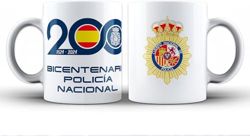Taza 200 aniversario o centenario Policía Nacional con escudo. Para desayuno, café o infusión. Se...