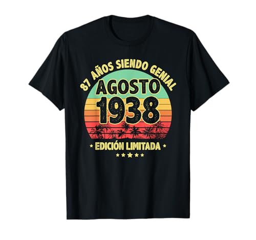 Agosto 1938 87 Años Hombre Cumpleaños Regalo Agosto 1938 Camiseta