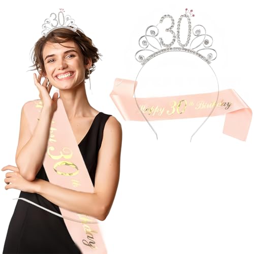 30 cumpleaños Mujer Decoration Banda cumpleaños and Tiara, Cumpleaños Decoration Rose Gold Corona...