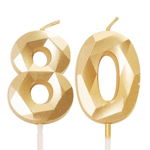 Velas de cumpleaños número 80, velas doradas con el número 80, decoraciones de pastel para...