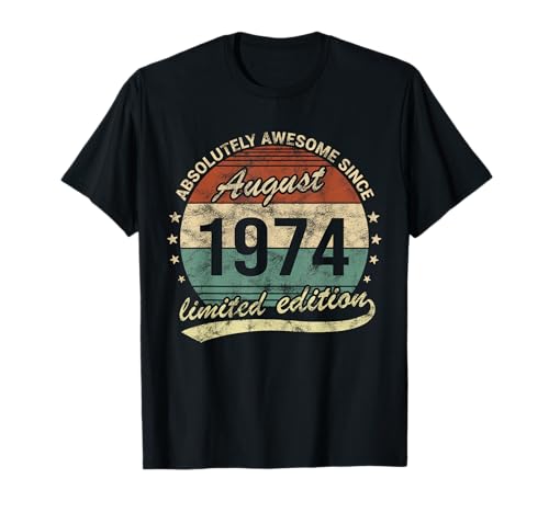 Impresionante Desde Agosto 1974 Hombre Mujer Retro Cumpleaños Camiseta