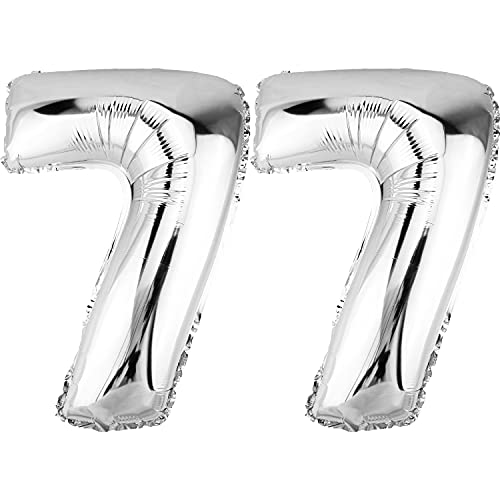 DekoRex Globo plateado de 82 cm para cumpleaños, aniversario, boda, decoración (número 77)