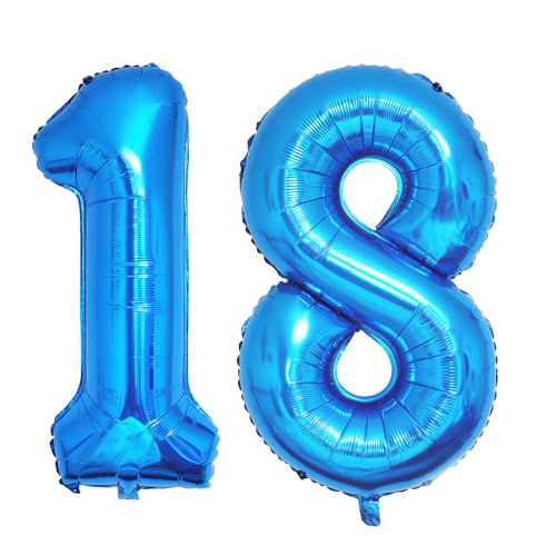 Ponmoo Foil Globo Número 18 81 Azul 40' (101cm), Inflable Helio o aire, Gigante Numeros 0-9, 10-19,...