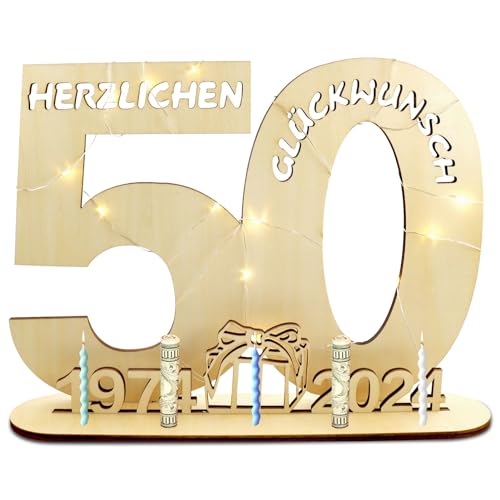 TaimeiMao Regalos de dinero 50 cumpleaños madera libro de visitas cumpleaños cartel con cadena de...