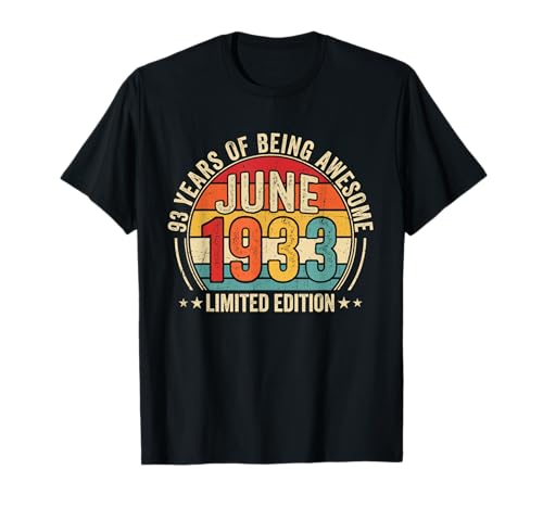 Impresionante Desde Junio 1933 Vintage Retro 93 Cumpleaños Hombres Camiseta