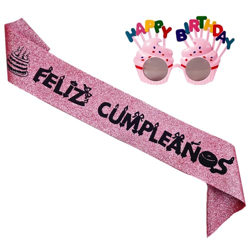 Carnavalife Banda Cumpleaños Mujer Hombre, Banda Feliz Cumpleaños con Purpurina Brillante para...