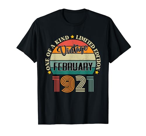 103 Años Vintage Febrero 1921 Cumpleaños 103 Retro Camiseta