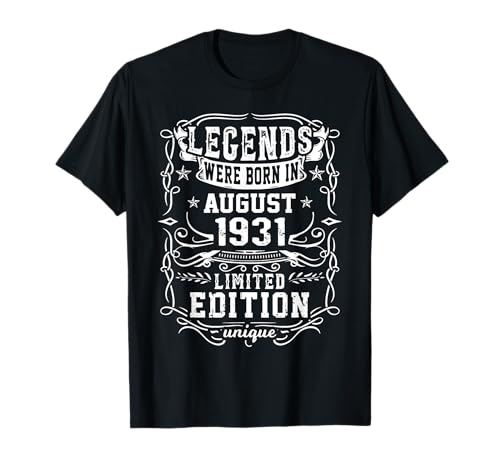 Cumpleaños Agosto 1931 Edición Limitada Regalo Legend Camiseta