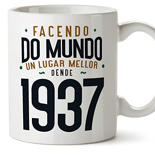MUGFFINS Tazas 1937 Cumpleaños - En Gallego - Facendo do Mundo un Lugar Mellor - 11 oz / 330 ml -...