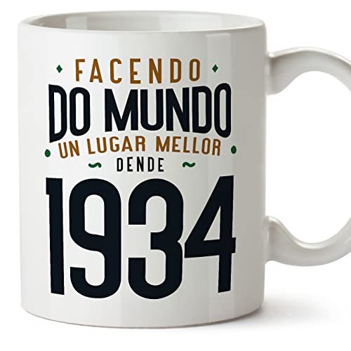 MUGFFINS Tazas 1934 Cumpleaños - En Gallego - Facendo do Mundo un Lugar Mellor - 11 oz / 330 ml -...