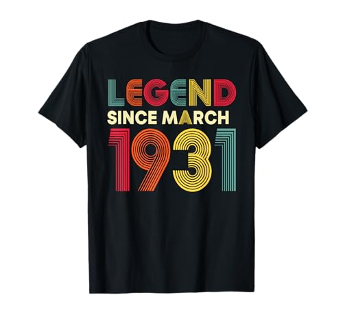 Leyenda Marzo 1931 95 Cumpleaños Hombres Mujeres 95 Años Camiseta