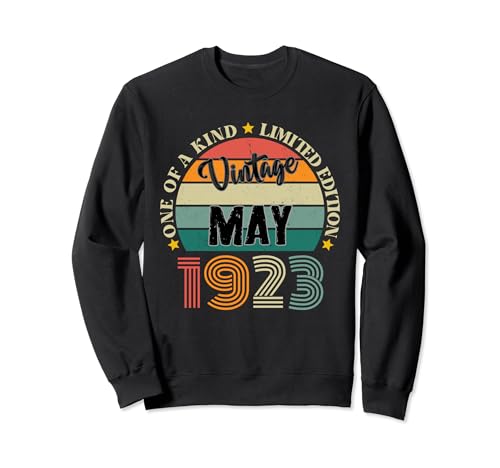 101 Años Vintage Mayo 1923 Cumpleaños 101 Retro Sudadera