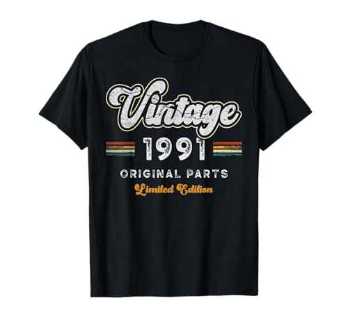 Vintage 1991 Piezas Originales 34 Cumpleaños Camiseta
