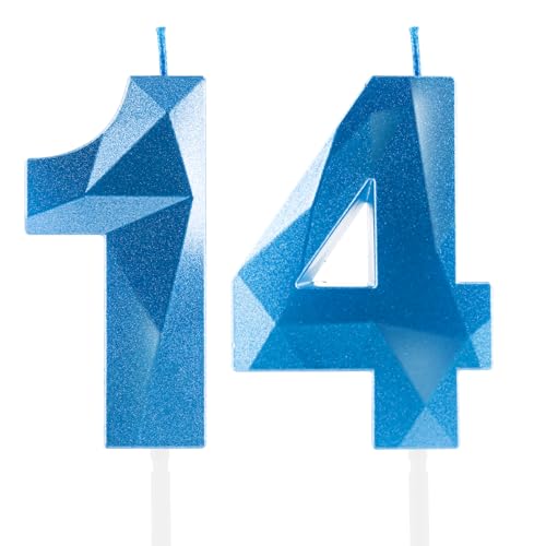 Velas de Cumpleaños 14 Años Azul Real, Decoraciones para Niños y Niñas, Royal Blue Número 14 3D...