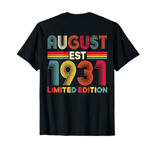 (Back) Agosto de 1931 Edición Limitada 95 Años de Edad 95 Cumpleaños Camiseta