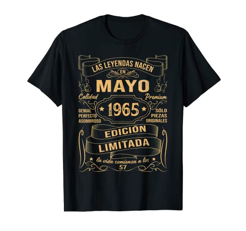 Las Leyendas Nacen En Mayo 1965 57 Años Cumpleaños Hombre Camiseta