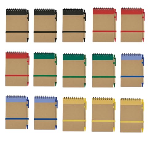 Adri 15 libretas pequeñas a6 de bolsillo con bolígrafo en cartón reciclado a juego, cuaderno con...